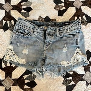 Silver Denim Shorts Lace Detail Size 29